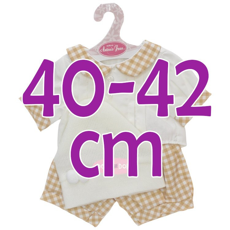 Ropa para muñecos Antonio Juan 40-42 cm - Conjunto vichy mostaza con sombrero