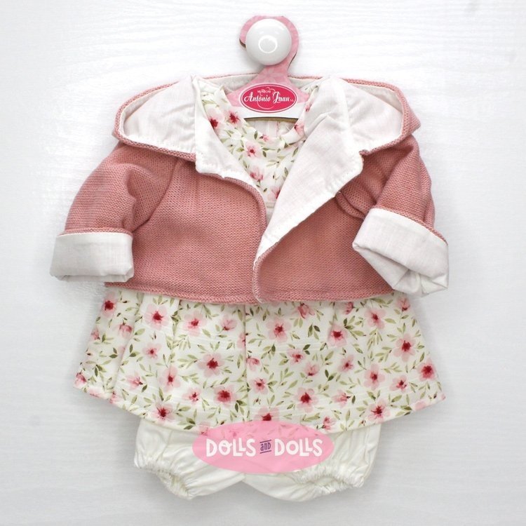 Ropa para muñecos Antonio Juan 40-42 cm - Vestido flores con chaqueta con capucha rosa