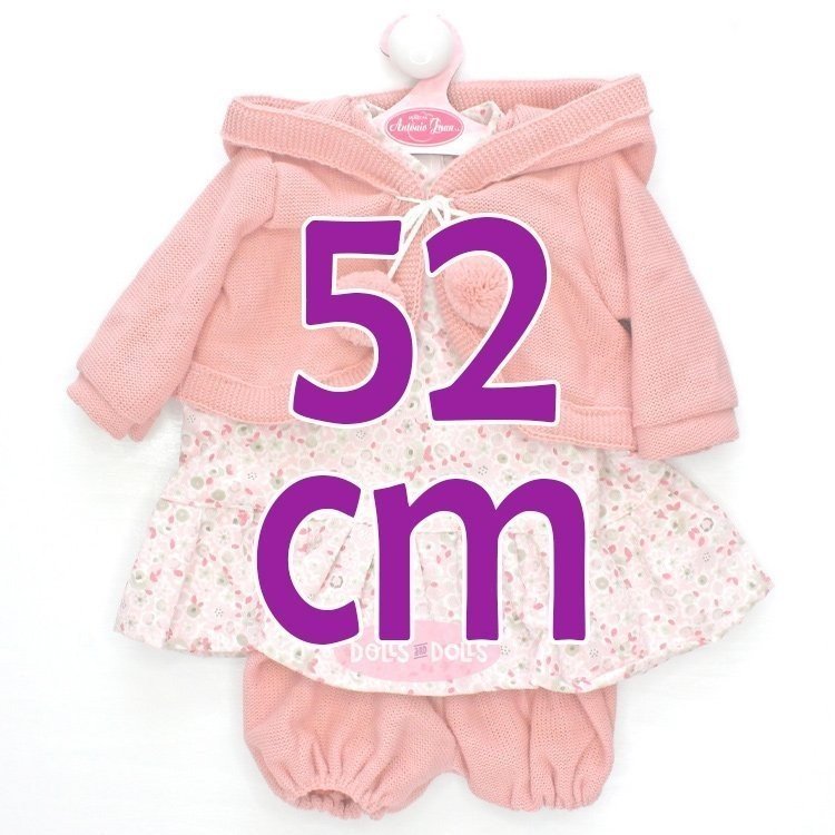 Ropa para muñecos Antonio Juan 52 cm - Colección Mi Primer Reborn - Vestido floral con chaqueta rosa claro