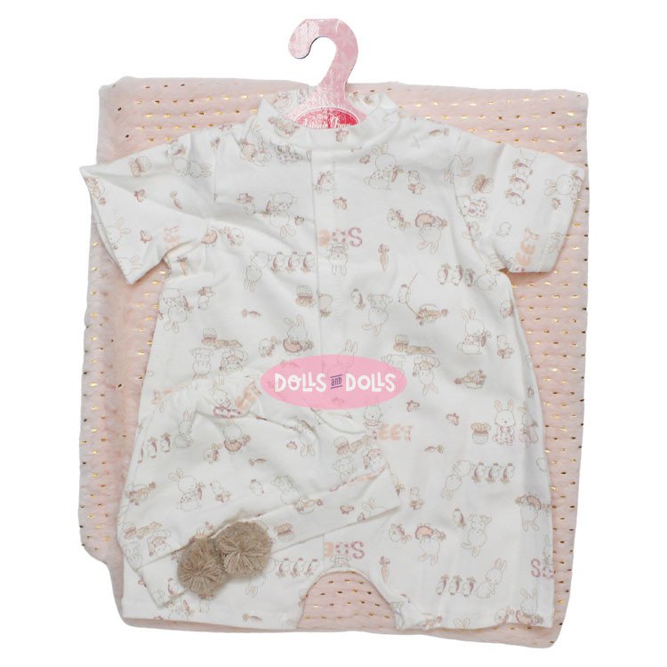 Ropa para muñecos Antonio Juan 52 cm - Colección Mi Primer Reborn - Pijama de conejitos con gorro y manta