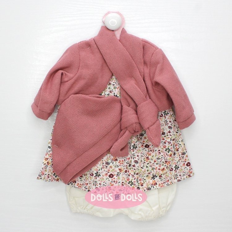 Ropa para muñecos Antonio Juan 52 cm - Colección Mi Primer Reborn - Vestido floral con chaqueta, gorro y bufanda