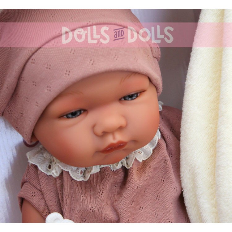 Ropa para Muñecas Así 43 cm - Body y gorro de punto rosa con manta beige para muñeca María
