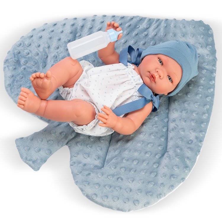 Muñeco Así 43 cm - Pablo con conjunto pelele plumeti y cojín hoja