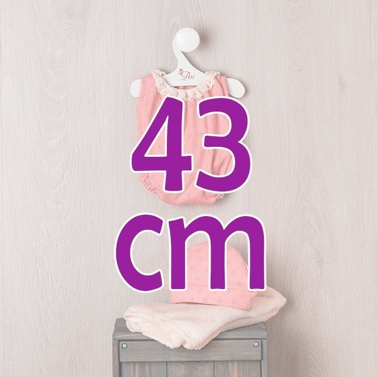 Ropa para Muñecas Así 43 cm - Body y gorro de punto rosa con manta beige para muñeca María