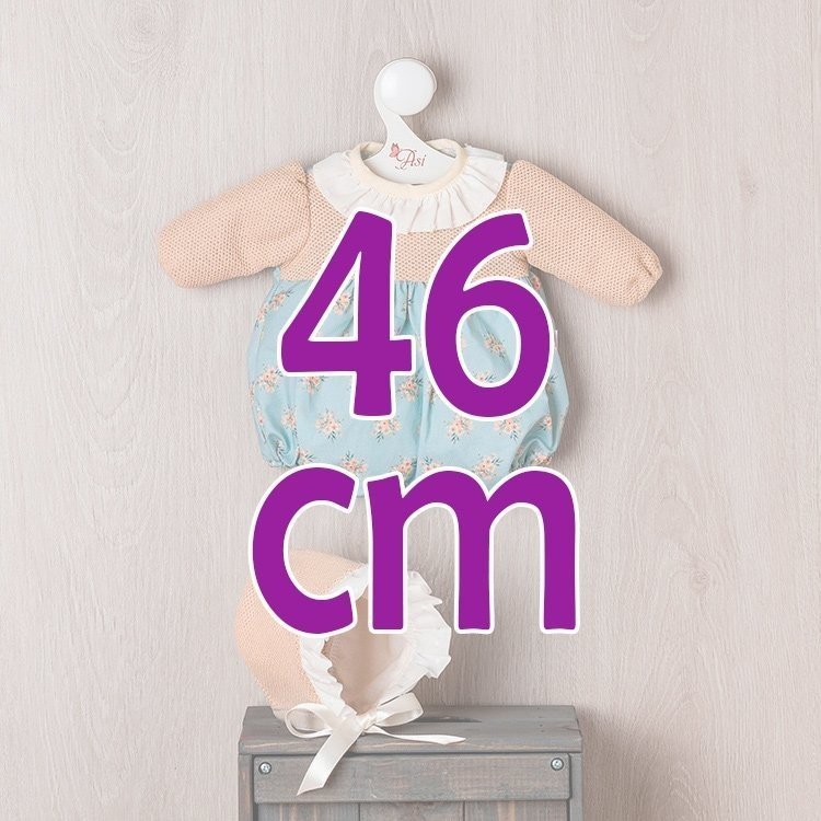 Ropa para Muñecas Así 46 cm - Bombacho con fondo azul y flores naranjas para muñeco Leo