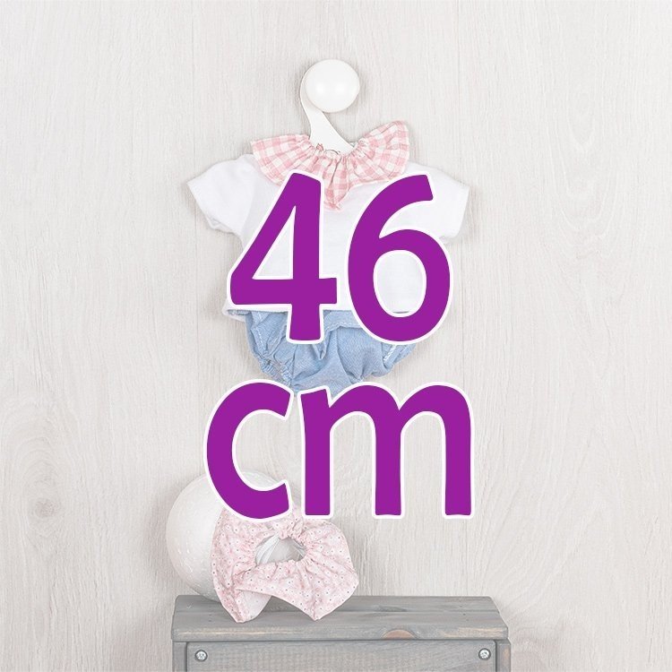 Ropa para Muñecas Así 46 cm - Conjunto pololo vaquero y camiseta de cuellos rosa para muñeco Leo