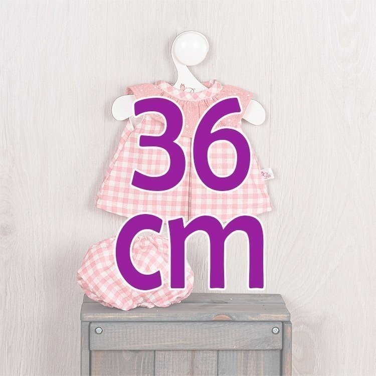 Ropa para Muñecas Así 36 cm - Vestido a cuadros rosas con pololo y cuello de gasa rosa para muñeco Guille