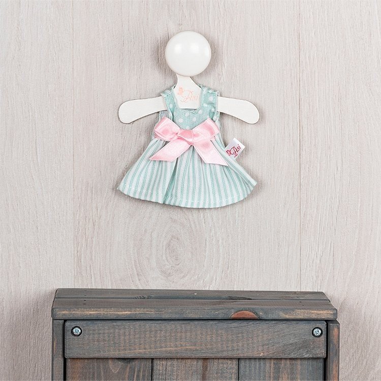 Ropa para Muñecas Así 20 cm - Vestido piqué verde y rayas blancas con lazo rosa para muñeco Bomboncín 