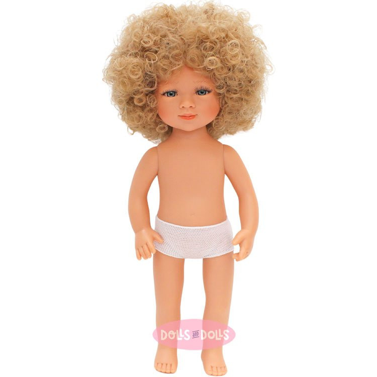 Muñeca D'Nenes 34 cm - Celia con pelo rubio rizado sin ropa