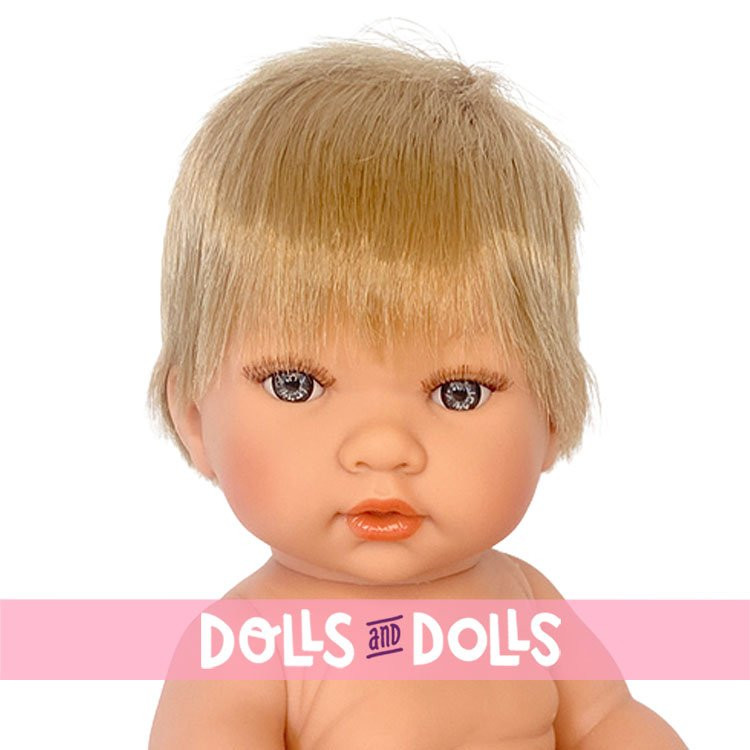 Muñeco D'Nenes 34 cm - Lean chico con pelo rubio liso sin ropa