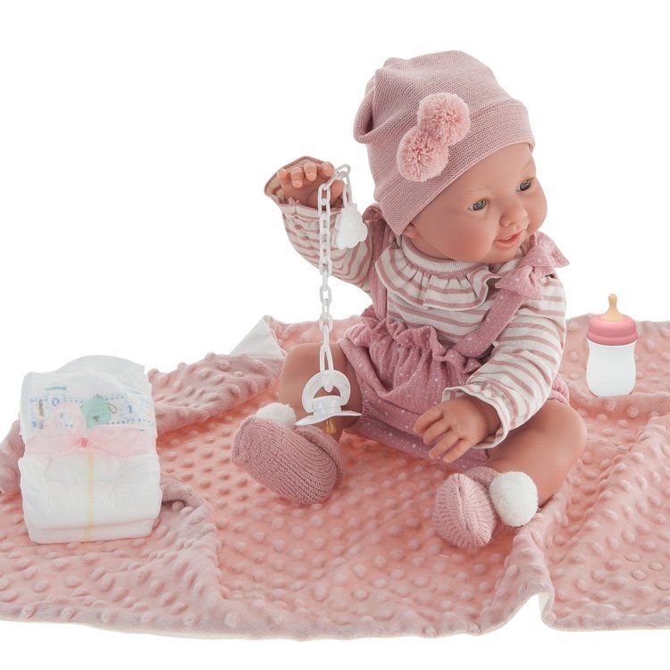 Muñeco bebé con manta rosa 30 cm