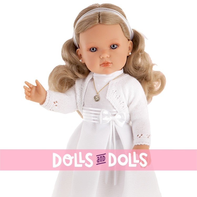 Muñeca Juan 45 cm - Bella comunión rubia con vestido rebeca de punto y certificado - Dolls Dolls - Tienda de Muñecas de Colección
