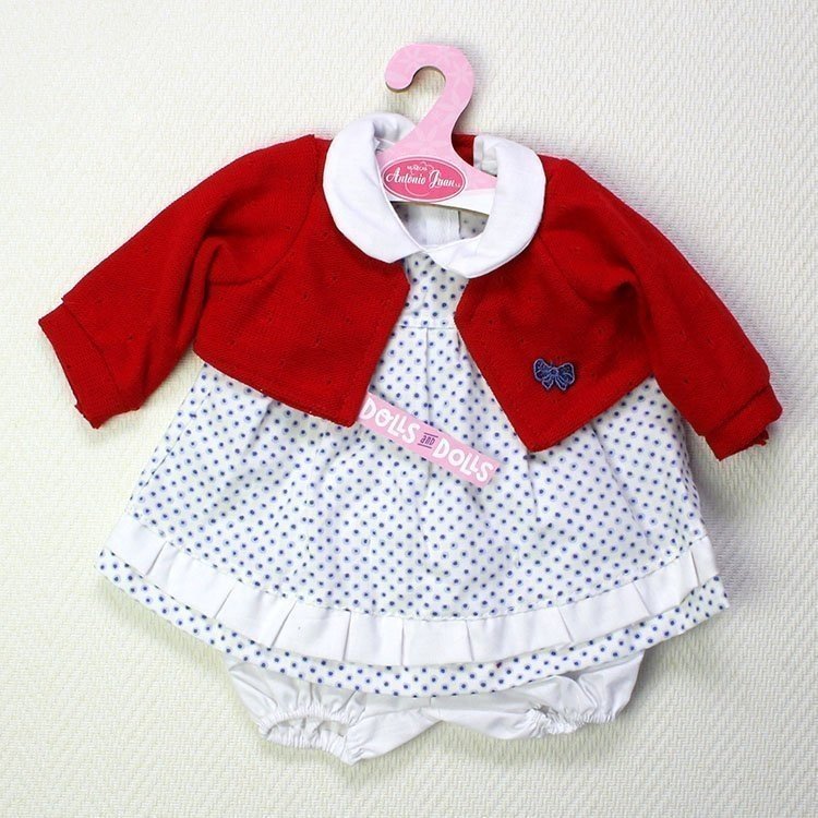 Ropa para muñecas Antonio Juan - Vestido círculos azules con chaqueta roja 40-42 cm