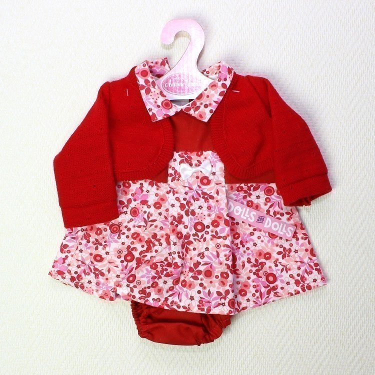 Ropa para muñecas Antonio Juan - Vestido floral con chaqueta roja 40-42 cm