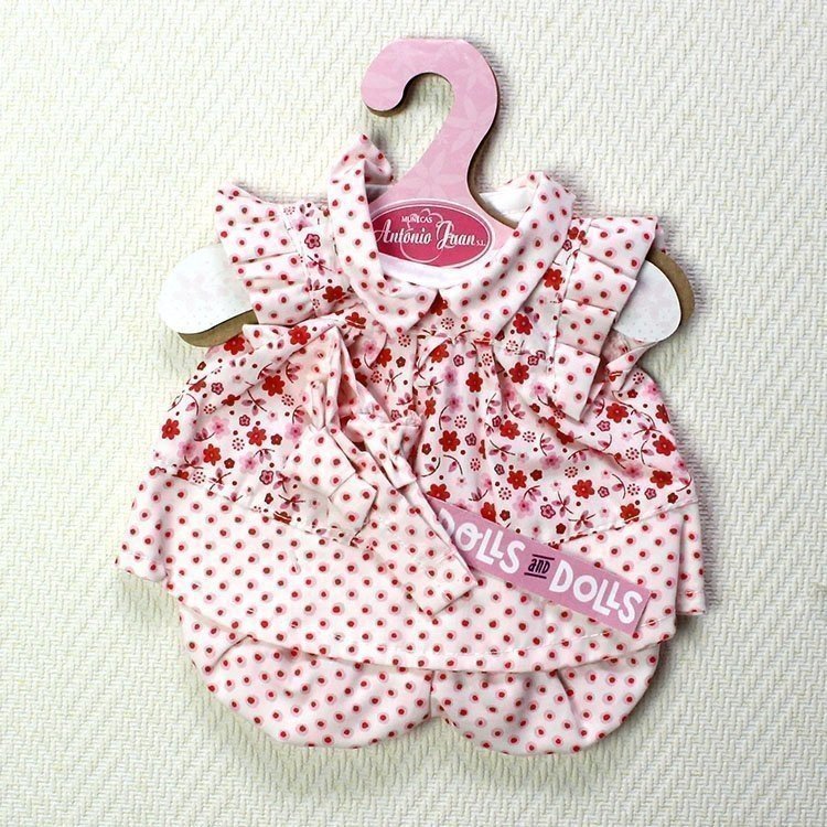 Ropa para muñecas Antonio Juan - Vestido con flores y lunares rojos y diadema 26-27 cm