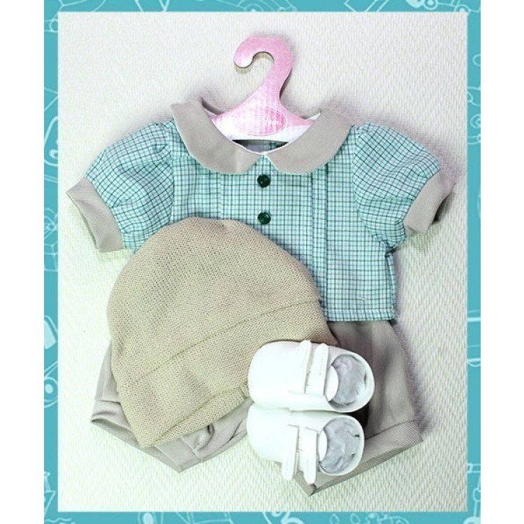 Conjunto cuadros verdes con gorro y zapatos 40-42 cm