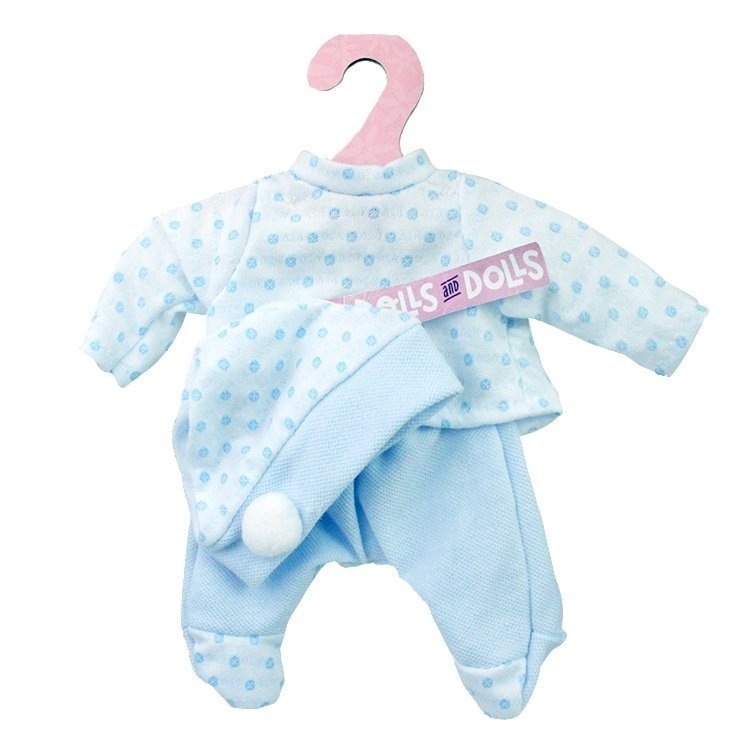 Ropa para muñecas Antonio Juan 26-27 cm - Pelele estampado de puntos azul con gorro
