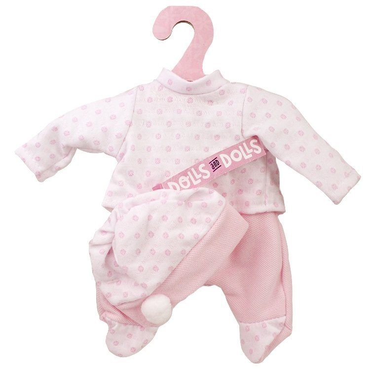 Ropa para muñecas Antonio Juan 26-27 cm - Pelele estampado de puntos rosa con gorro