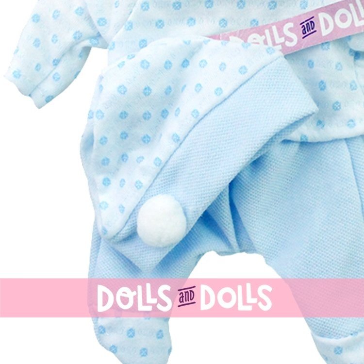 Ropa para muñecas Antonio Juan 26-27 cm - Pelele estampado de puntos azul con gorro