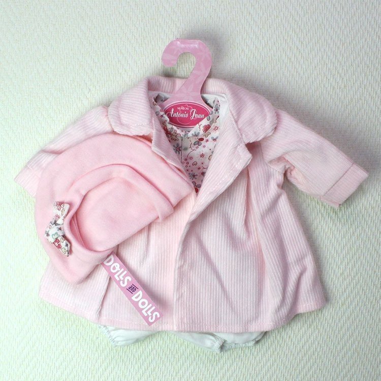 Ropa para muñecas Antonio Juan - Vestido flores con chaqueta y gorro rosa 33-34 cm
