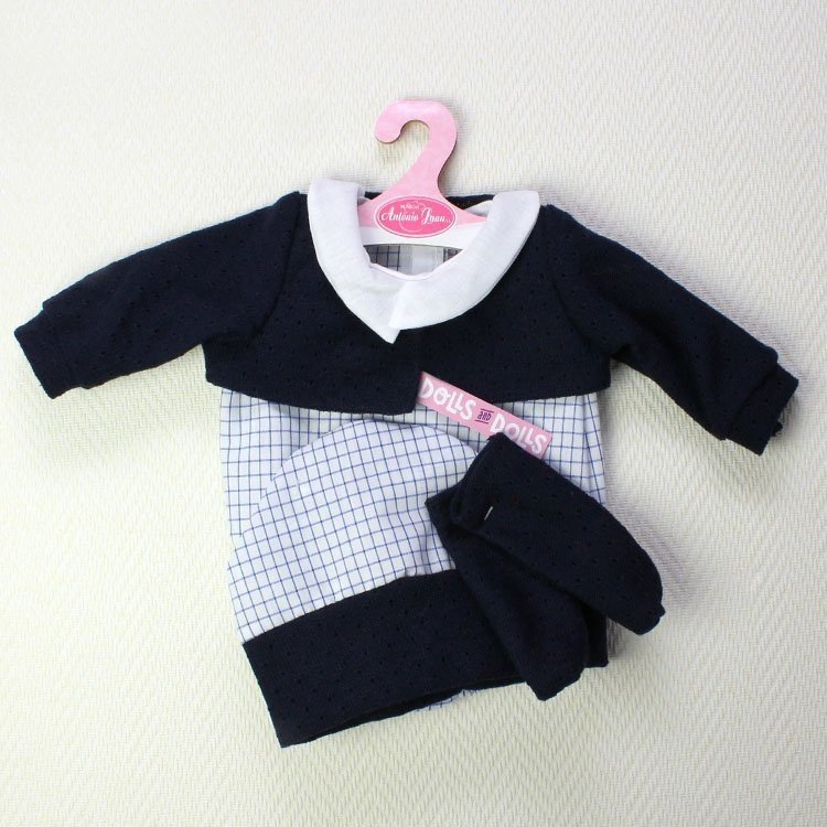 Ropa para muñecos Antonio Juan - Pelele, chaqueta, gorro y calcetines azul marino calado 40-42 cm