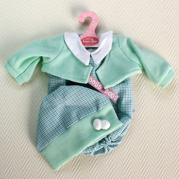 Ropa para muñecas Antonio Juan - Pelele, chaqueta y gorro verde 40-42 cm