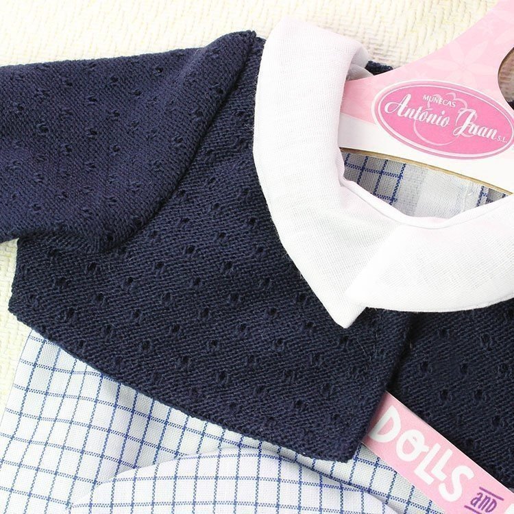 Ropa para muñecos Antonio Juan - Pelele, chaqueta, gorro y calcetines azul marino calado 40-42 cm