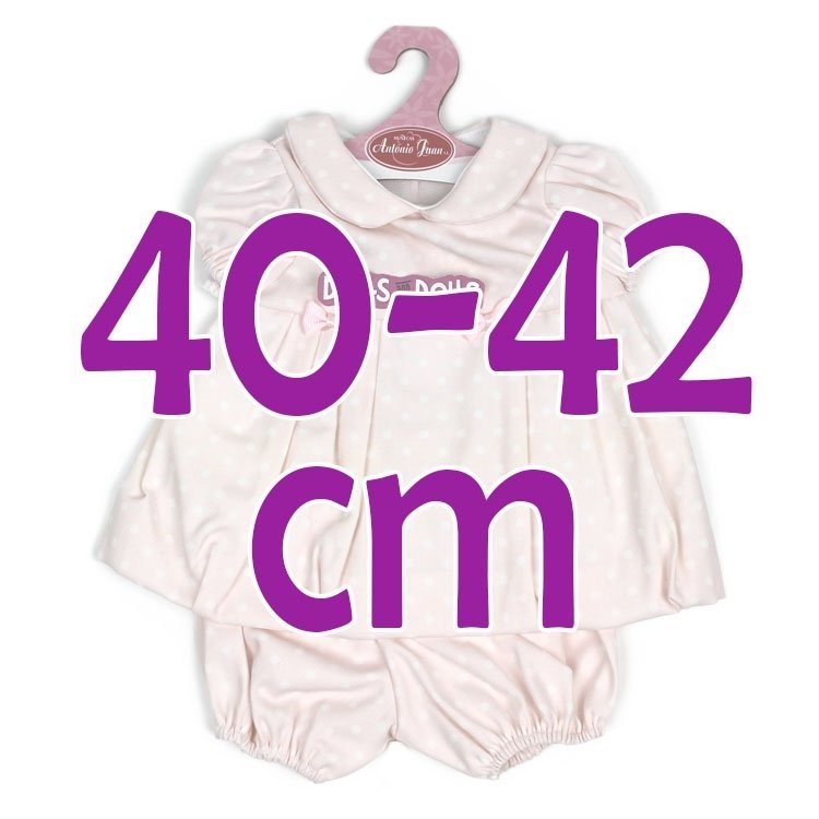 Ropa para muñecos Antonio Juan 40-42 cm - Vestido rosa con topos y braguita a juego