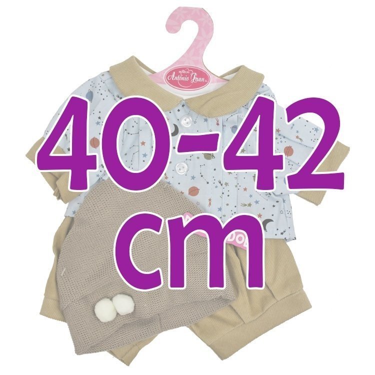 Ropa para muñecos Antonio Juan 40-42 cm - Conjunto estampado azul de estrellas con gorro