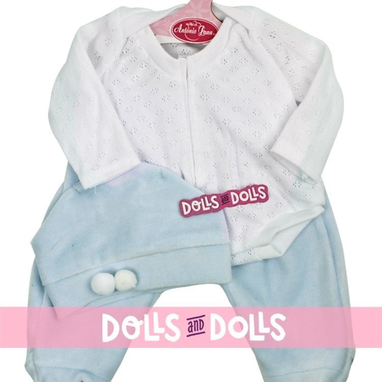 Ropa para muñecos Antonio Juan 40-42 cm - Pijama azul y blanco con gorro