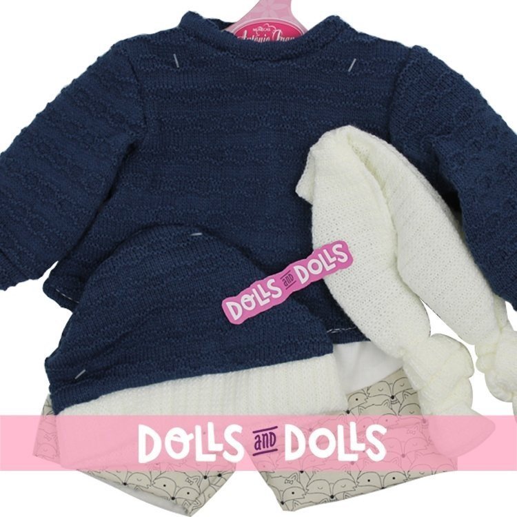 Ropa para muñecos Antonio Juan 40-42 cm - Conjuntos estampado azul marino con gorro y bufanda