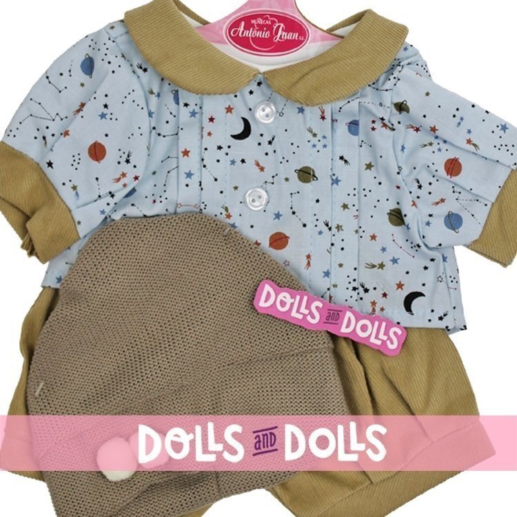 Ropa para muñecos Antonio Juan 40-42 cm - Conjunto estampado azul de estrellas con gorro