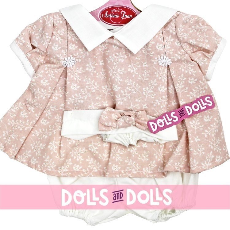 Ropa para muñecos Antonio Juan 40-42 cm - Vestido rosa y blanco estampado con diadema 