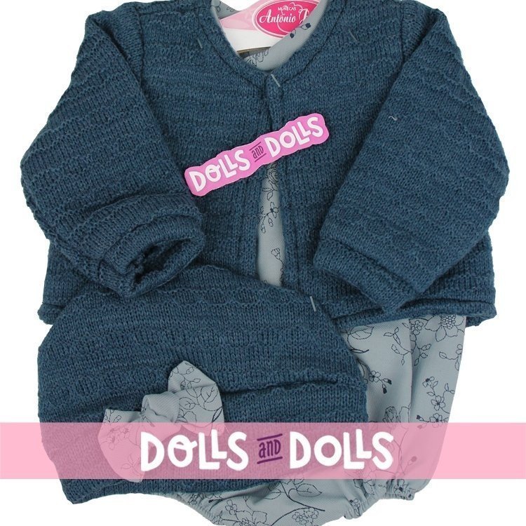 Ropa para muñecos Antonio Juan 40-42 cm - Pelele de flores azul marino con gorro y chaqueta
