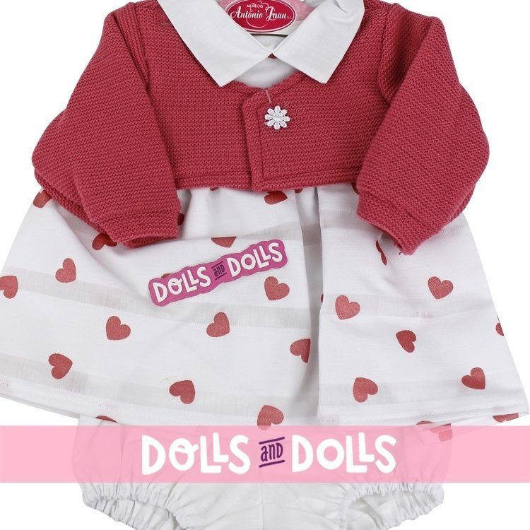 Ropa para muñecos Antonio Juan 40-42 cm - Vestido blanco de corazones con chaqueta coral