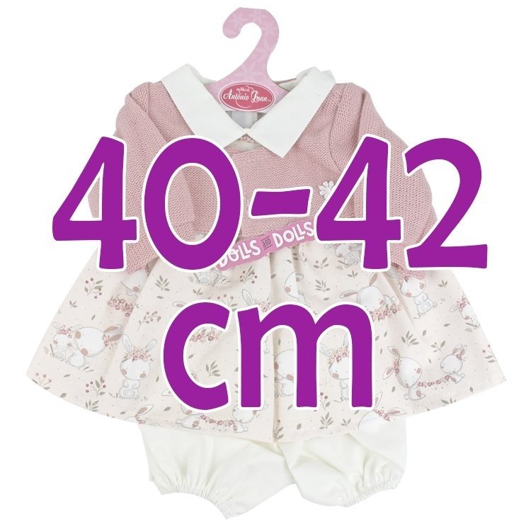 Ropa para muñecos Antonio Juan 40-42 cm - Vestido estampado conejito con chaqueta rosa