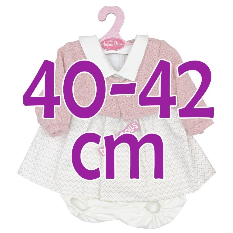 Ropa para muñecos Antonio Juan 40-42 cm - Vestido con estampado de espigas rosa y gris y chaqueta rosa