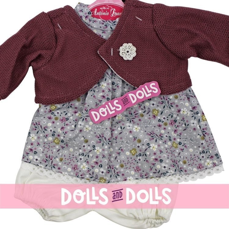 Ropa para muñecos Antonio Juan 33-34 cm - Conjunto estampado de flores con chaqueta color vino