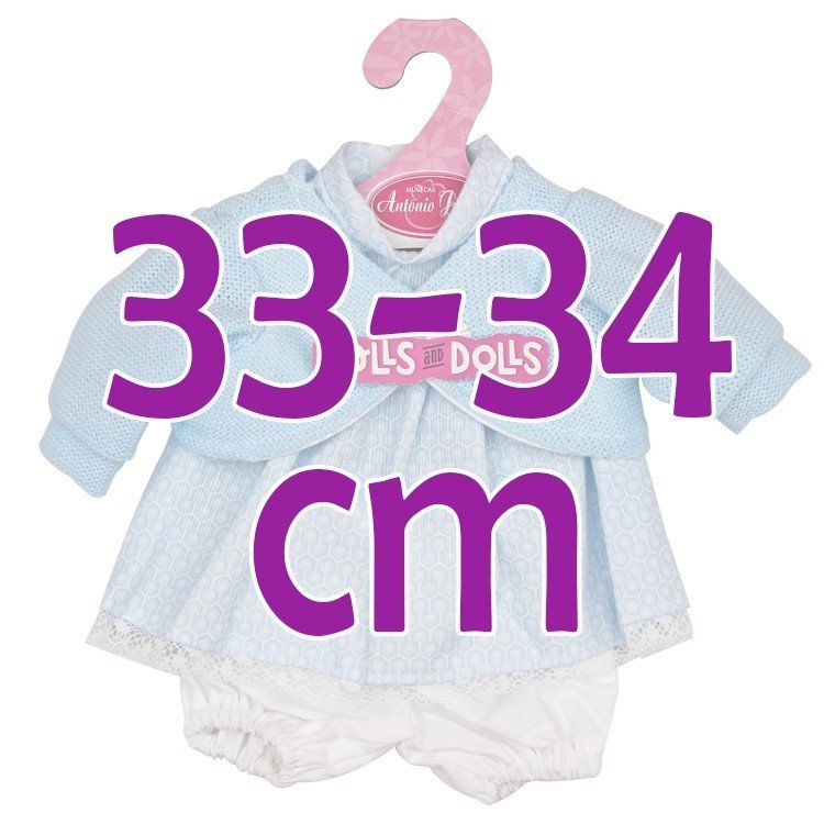 Ropa para muñecas Antonio Juan 33-34 cm - Vestido hexágonos azul y blanco con chaqueta azul