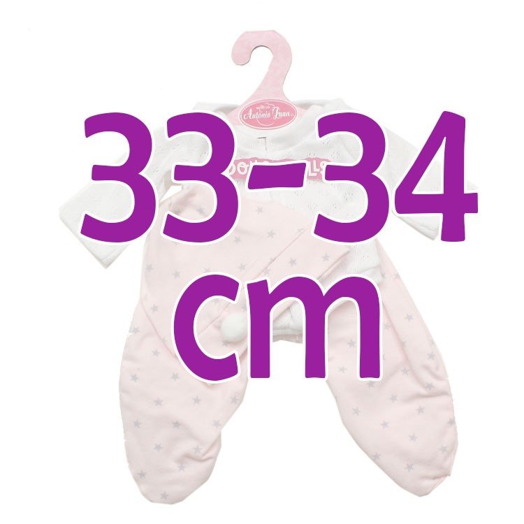 Ropa para muñecos Antonio Juan 33-34 cm - Pijama rosa y blanco con estrellas y gorro