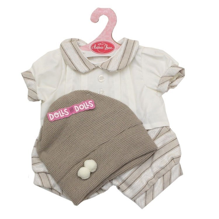 Ropa para muñecos Antonio Juan 40-42 cm - Conjunto de rayas blancas y beige con gorro