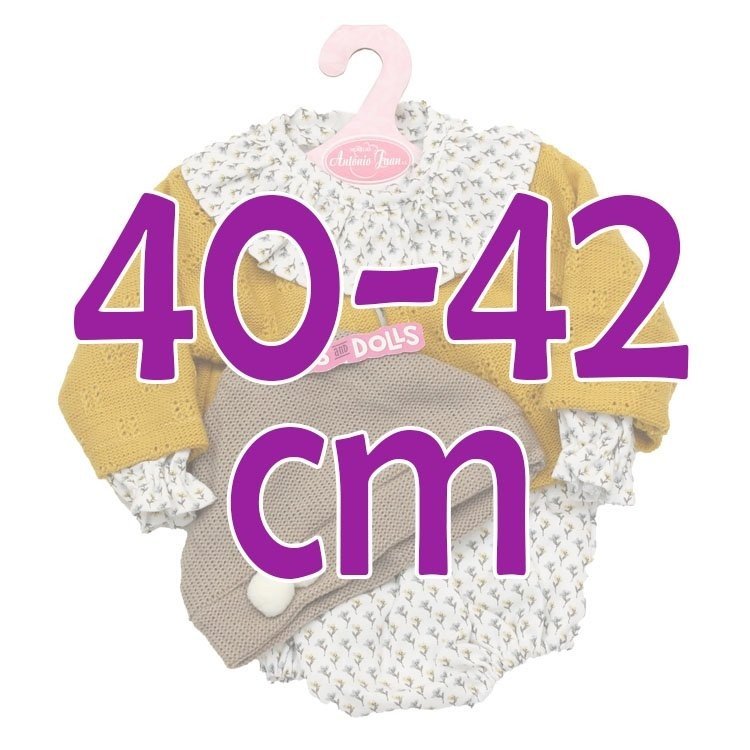 Ropa para muñecos Antonio Juan 40-42 cm - Pelele de flores con chaqueta mostaza y gorro