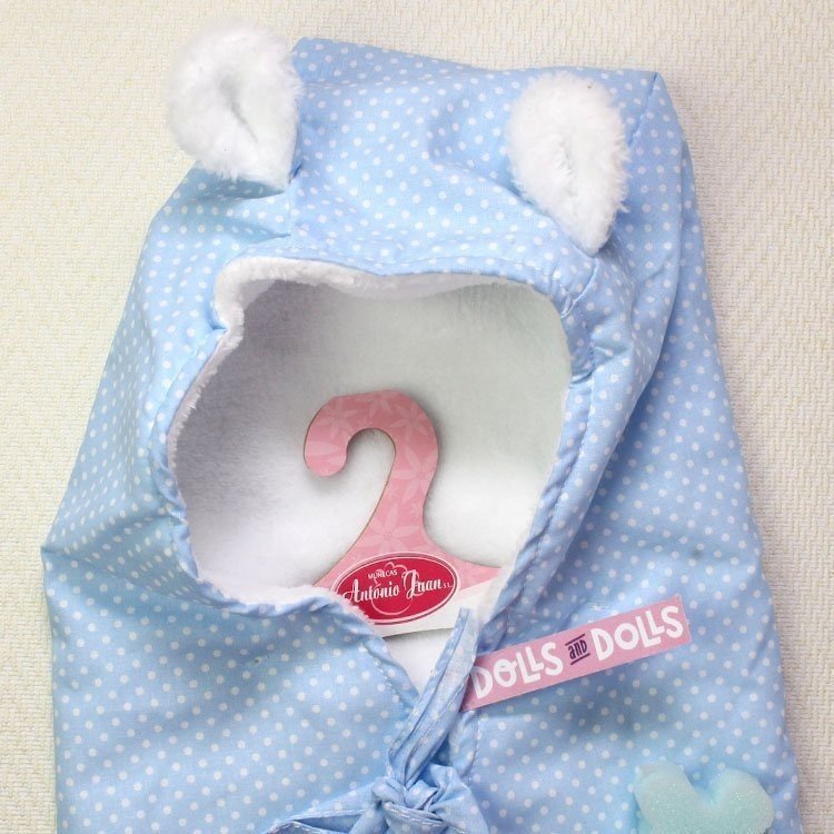 Ropa para muñecas Antonio Juan - Capa de baño azul con lunares, con capucha, braguitas y esponja 40-42 cm