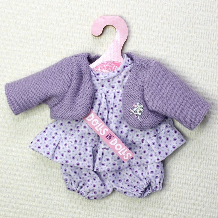 Ropa para muñecas Antonio Juan - Vestido con lunares lila y chaqueta lila 26-27 cm