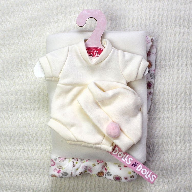 Ropa para muñecas Antonio Juan - Set pelele y gorrito beige con manta beige 26-27 cm