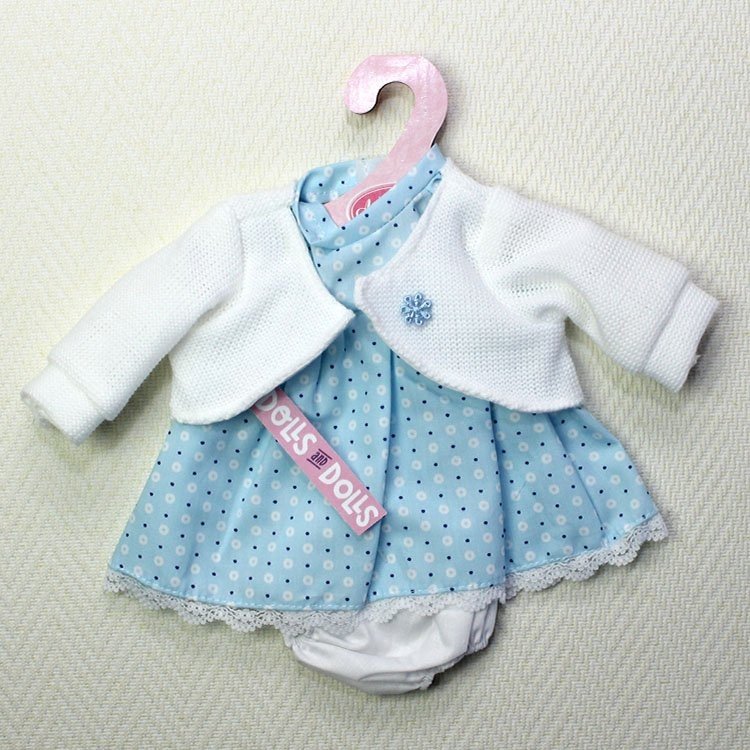 Ropa para muñecas Antonio Juan - Vestido azul con lunares y chaqueta blanca 33-34 cm
