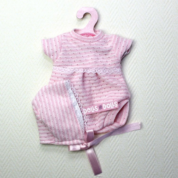 Ropa para muñecas Antonio Juan - Pelele rosa con gorro con lazo 33-34 cm
