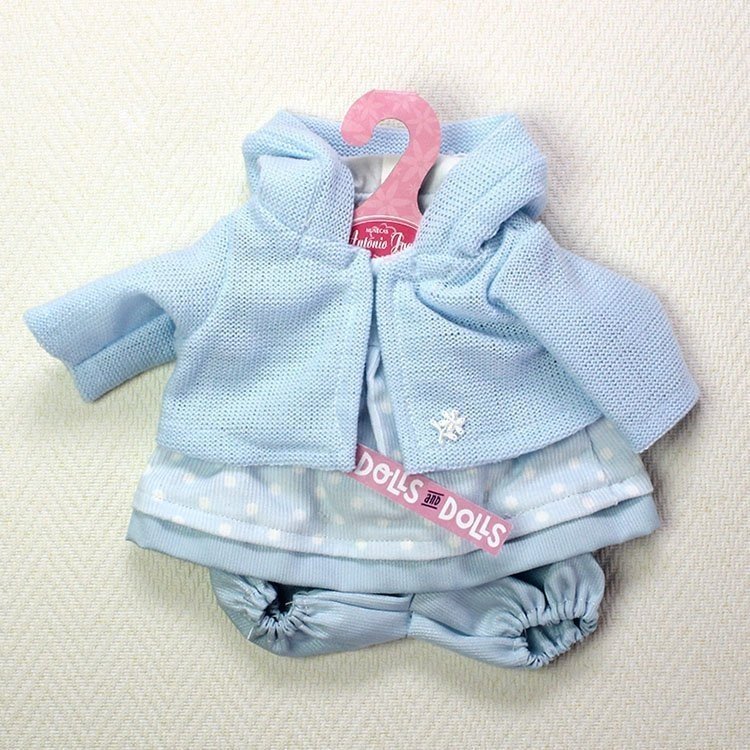 Ropa para muñecas Antonio Juan - Vestido celeste con lunares con chaqueta 33-34 cm