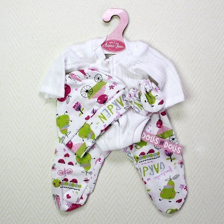 Ropa para muñecos Antonio Juan - Body manga larga, polainas, gorro y manoplas con dibujos 33-34 cm