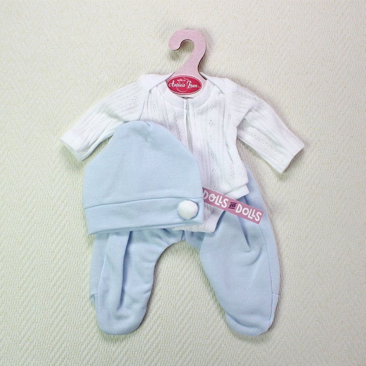 Ropa para muñecas Antonio Juan 33-34 cm - Body manga larga blanco con polainas y gorro azul